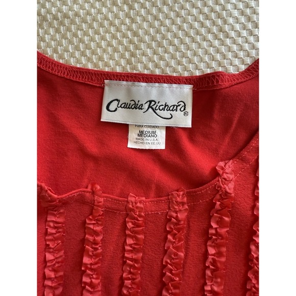 Claudia Richard Women's Red Sleeveless Top Sz M Front Ruffle Accent Casual Party - Picture 8 of 10